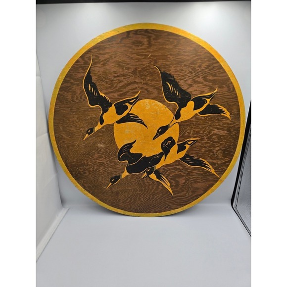 Other - Vintage Round Wooden Wall Art Flying Ducks‎ Sun Decor Rustic Home Accent 21in